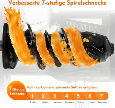 AMZCHEF Juicer for Vegetables and Fruits - Test Winner - Slow Juicer with Reverse-Masticating Function - Gentle Crushing Without Filtering - Electric Juice Press with Brush and 2 Cups - Orange