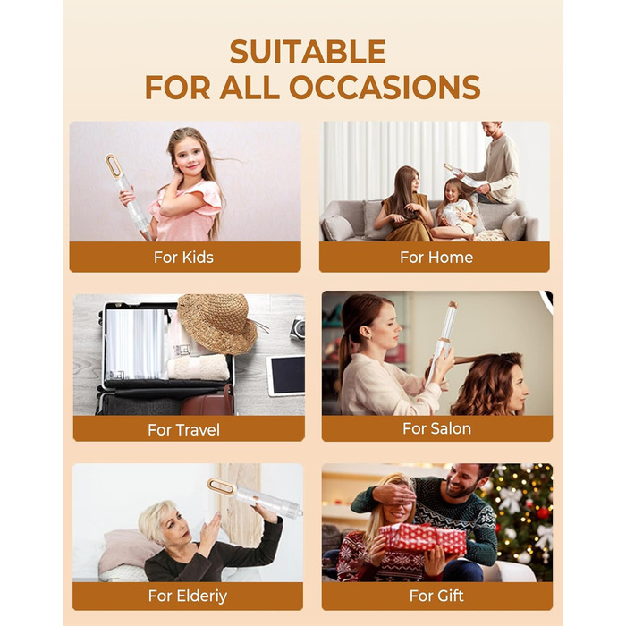 UKLISS Стайлер для волосся 6-в-1 Air Styler Set - Професійний стайлер з насадками: фен-щітка, керлер, щітка з гарячим повітрям, фен-щітка, фен, випрямляч | для створення локонів, об'єму, випрямлення та сушіння (Перламутрово-білий)