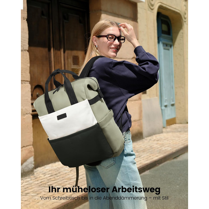 LOVEVOOK Рюкзак для жінок з відділенням для ноутбука 15.6 дюймів, шкільний, для подорожей, універсальний, водонепроникний, для роботи та навчання (15.6', зелено-бежевий)