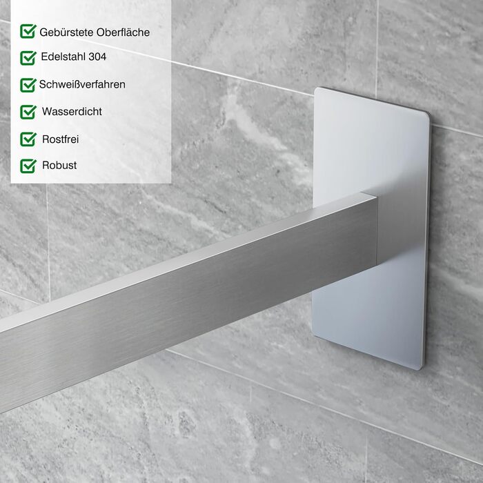 Тримач для рушників настінний без свердління, з нержавіючої сталі, подвійний, для ванної кімнати та кухні, сріблястий