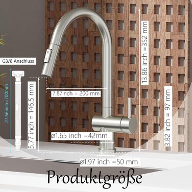 Кухонний змішувач SEMANEY з висувною лійкою та двома режимами, поворотний на 360°, з одним важелем, з матовою обробкою