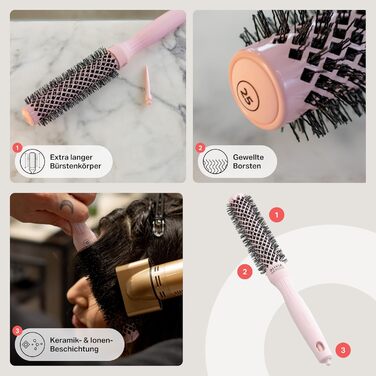 Кругла щітка Olivia Garden Expert Blowout Speed з керамічним покриттям, білий та сірий (25 мм, пастелевий рожевий)