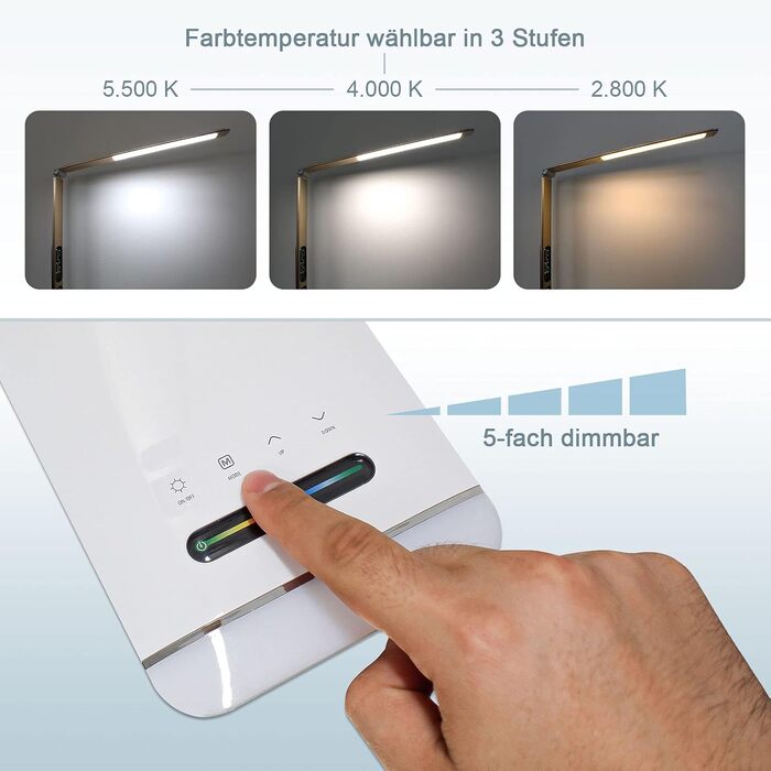 LED лампа Eaxus® для робочого столу 12 Вт з RGB підсвічуванням - регульована настільна лампа 500 lm, сенсорне управління, годинник, календар та індикатор температури, офісна лампа, аксесуари для столу, мідного кольору