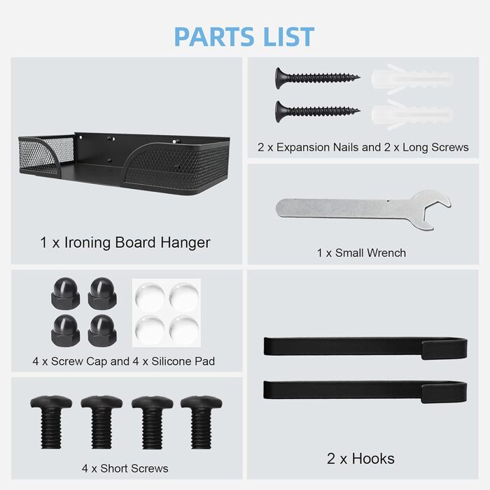 Настінний тримач для прасувальної дошки з кошиком та гачками, органайзер для прасування