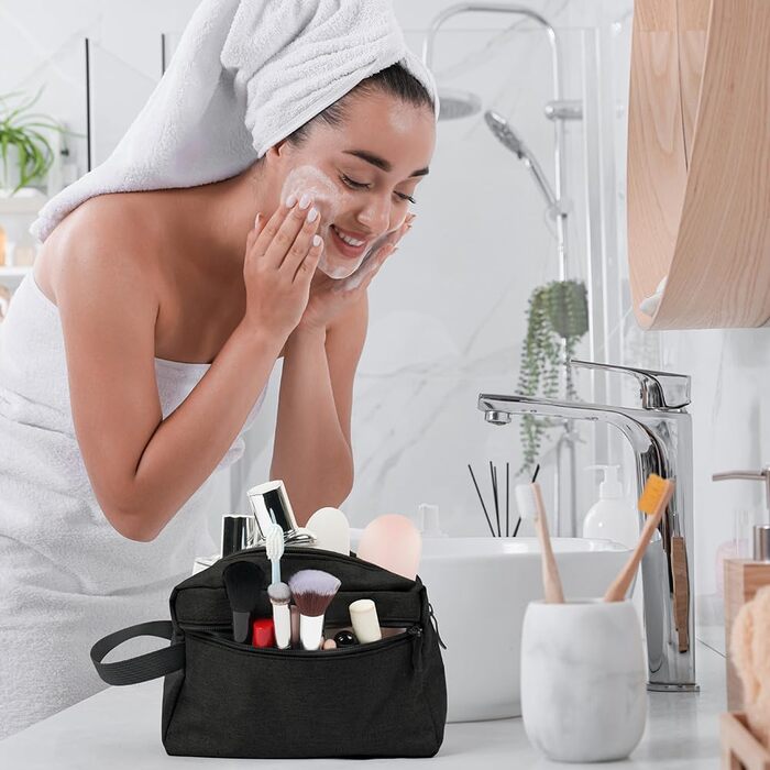Чоловічий дорожній косметичний набір, жіноча культбагер великого розміру, косметичка-органайзер з подвійною блискавкою, чорна (#3)