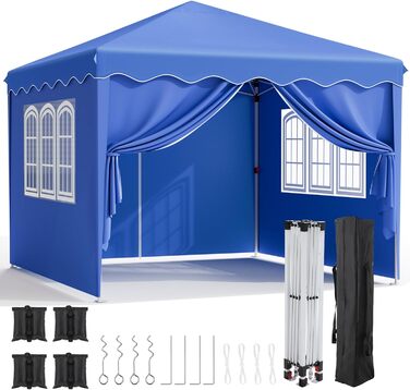 3x3 Gazebo, Waterproof Folding Gazebo, Stable, Winter-Proof, UV Protection 50+, 3x3 Folding Gazebo with 4 Side Panels, Adjustable Height Garden Gazebo, Foldable Pavilion Tent for Camping, Parties, Navy Blue