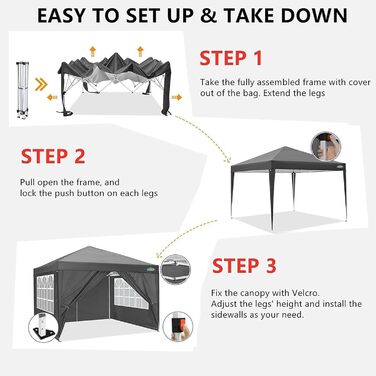 COBIZI Gazebo 3x3 Waterproof Folding Gazebo with 4 Side Walls Outdoor Folding Gazebo Stable UV Protection 50+ Pop-Up Garden Gazebo Party Tent for Outdoors, Garden, Party, Wedding, Market (3x3m Gray)