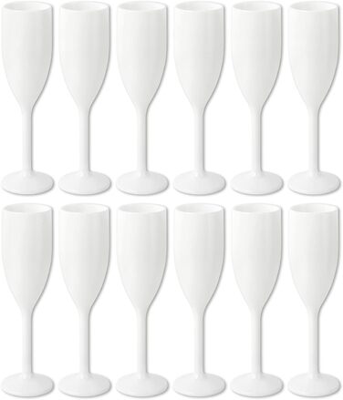 Schramm® Reusable Champagne Flutes in white, available in sets of 6, 12, 24, or 48 pieces. 150 ml capacity. Champagne glass, sparkling wine flutes, sparkling wine goblets, stemmed glass. Champagne glasses, capacity: 12 pieces