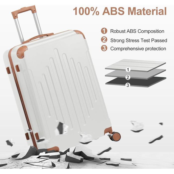 Набір валіз LEADZM 3 шт. з захистом кутів, ABS, телескопічний ручка, ручна поклажа, контрастне забарвлення (кремово-білий)