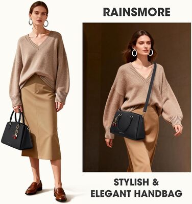 Сумка жіноча RAINSMORE середнього розміру з PU шкіри, чорна. З ручкою та знімним ременем, для планшета 11 дюймів, для роботи та шопінгу