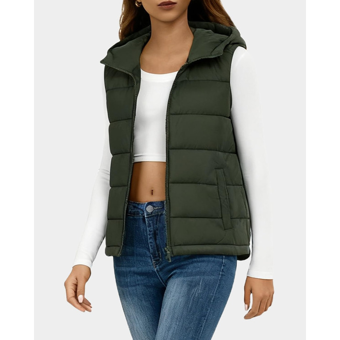 Зручна зимова жилетка Daen Weste Kurz Elegant - легка, з капюшоном (зелена, M)
