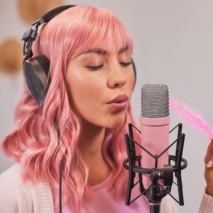 Мікрофон Rode NT1 Signature Black Studio (конденсаторний) + стійка для мікрофона keepdrum (рожева)