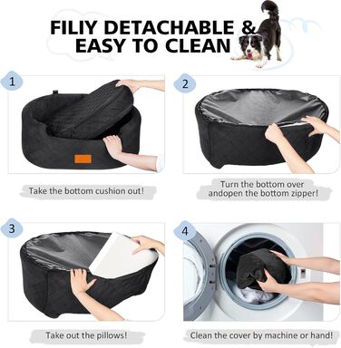 Dog Car Seat for Medium/Large Dogs (Up to 25 kg) or 2 Small Dogs - with Safety Leashes & Washable Cushion - Black Rear Seat Cover