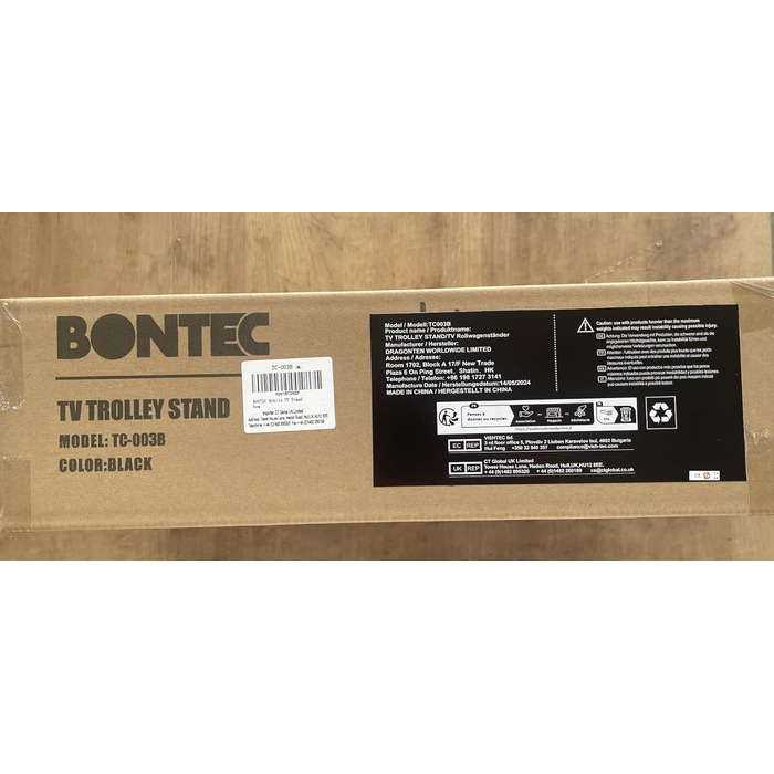 Підставка для телевізора BONTEC на коліщатках для плазмових/LCD/LED телевізорів 23-60 дюймів, з полицею для ноутбука, регульована по висоті, чорна (до 25 кг, VESA 400x400 мм)