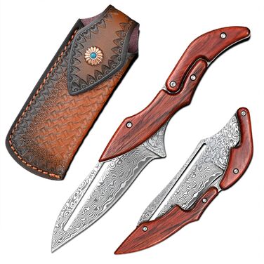 VG10 Damascus Steel Folding Pocket Knife for Men EDC Camping Outdoor Knife (Rückbiegung)