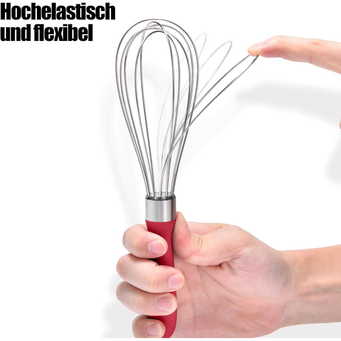 Міксер ручний Doosu 28 см з нержавіючої сталі, 8 гнучких дротів для збивання, перемішування та приготування їжі (червоний)