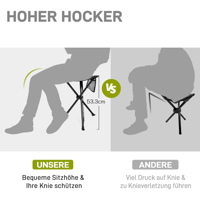 Складний стілець EVER ADVANCED: легкий, міцний, з кишенею для кемпінгу, риболовлі, полювання та піших прогулянок (102 кг)