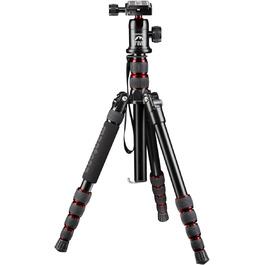 Штатив Mantona DSLM Travel - червоний, для камер, до 5 кг, з кульковою головкою та рівнем