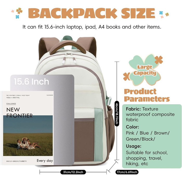 Шкільний рюкзак для дівчинки-підлітка 2025, для старшої школи, водонепроникний, для ноутбука 15.6