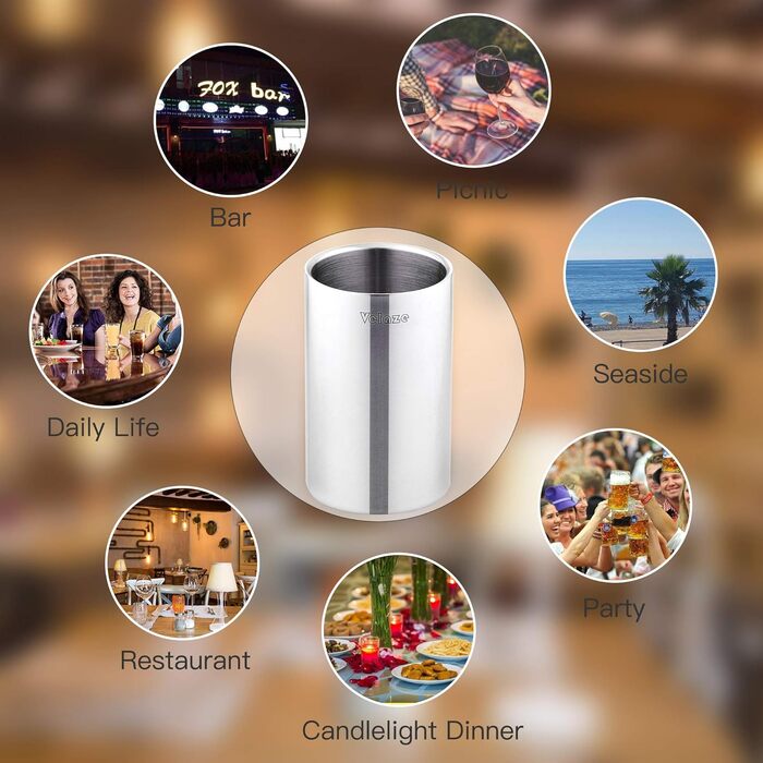 Velaze Bottle Cooler for Wine and Sparkling Wine Bottles, Double-Walled Stainless Steel with Matte Brushed Outer Surface, Wine Cooler, Accessory for Wine Bottle or Bar Set, Chiller - 1.5L, VIB01, Silver, 1.5 Liter