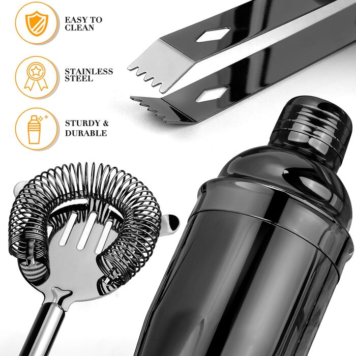 Cocktail Shaker Set with Stand, 12-Piece Premium Cocktail Set with All Essential Bar Tools, Gifts for Women Men Cocktail Lovers, Professional Bar Set Cocktail Accessories (Black)