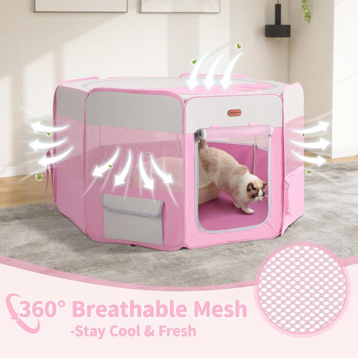 Клітка для собак та котів, переносний вольєр, складаний дорожній вольєр, вольєр для цуценят, вольєр для маленьких котів, рожевий колір, розмір M