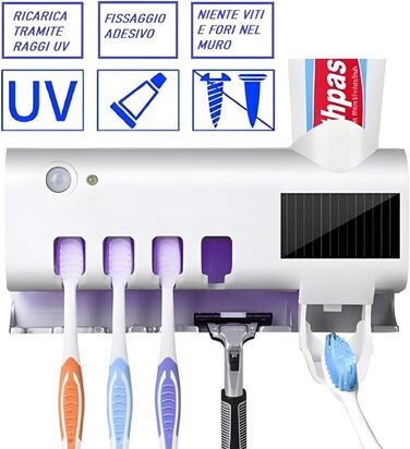 Тримач для зубних щіток S.I.C з УФ-дезінфекцією, LED-підсвіткою та дозатором пасти, для 4 щіток (білий)