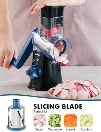 Терезка для овочів та сиру з 3 наборами лез, тертка-терка для швидкої та легкої нарізки, ідеальна для сиру, огірків, моркви, горіхів, білий колір (чорний, 3 леза)