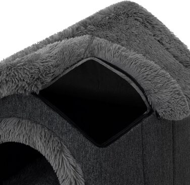 Будиночок для тварин: собачий та котячий, чорний з сірим, 60x70x63 см. М'який будиночок для середніх собак