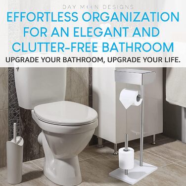 Day Moon™ Standing Toilet Paper Holder, Wet Tissue Box - Toilet Paper Holder with Wet Wipe Box, Toilet Paper Holder with Shelf - Stainless Steel Toilet Paper Holder Brushed Nickel Free Standing