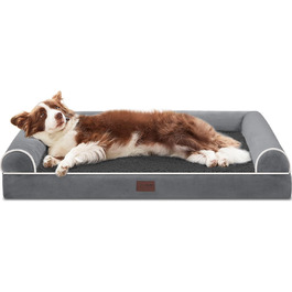 WESTERN HOME Dog Bed Dog Basket Large Dogs Orthopedic Dog Bed Dog Sofa Waterproof 106x76x10cm Dog Beds with Washable Cover Dog Basket Large Dogs, (L 106 x W 76 x H 19 cm, Dark Grey)