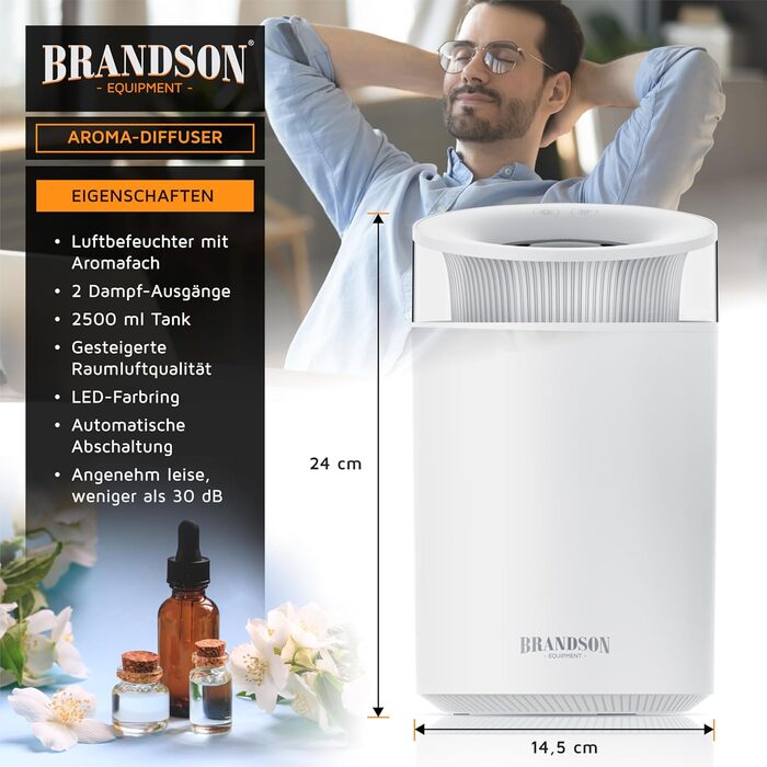 Зволожувач повітря 2,5 л тихий - 7 LED кольорів, 2 режими випуску пари, аромадифузор, для вітальні, дитячої кімнати, спальні - білий