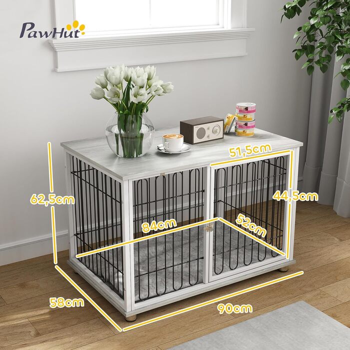 Клітка для собак PawHut з подушкою, регульовані ніжки, столик, сталевий каркас, сіра, 90 x 58 x 62,5 см, до 20 кг