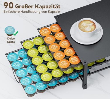 Тримач для капсул Dolce Gusto, органайзер для 90 капсул, металева висувна шухляда з антиковзкими ніжками, для дому та офісу