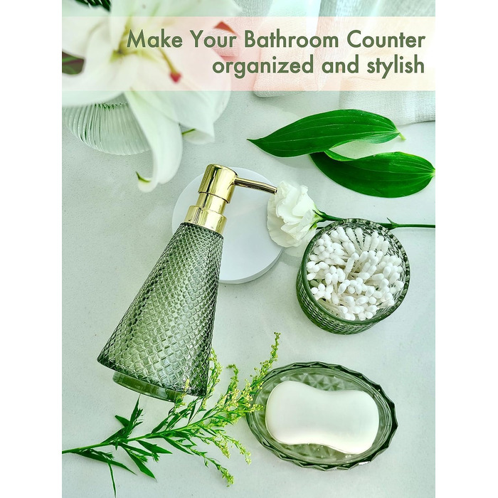 Набір аксесуарів для ванної кімнати, зелений, 4 шт. (скло), набір для ванної кімнати з дозатором мила, мильницею, тримачем для зубних щіток, скляною баночкою для ватних паличок, декор у стилі бохо, сучасний