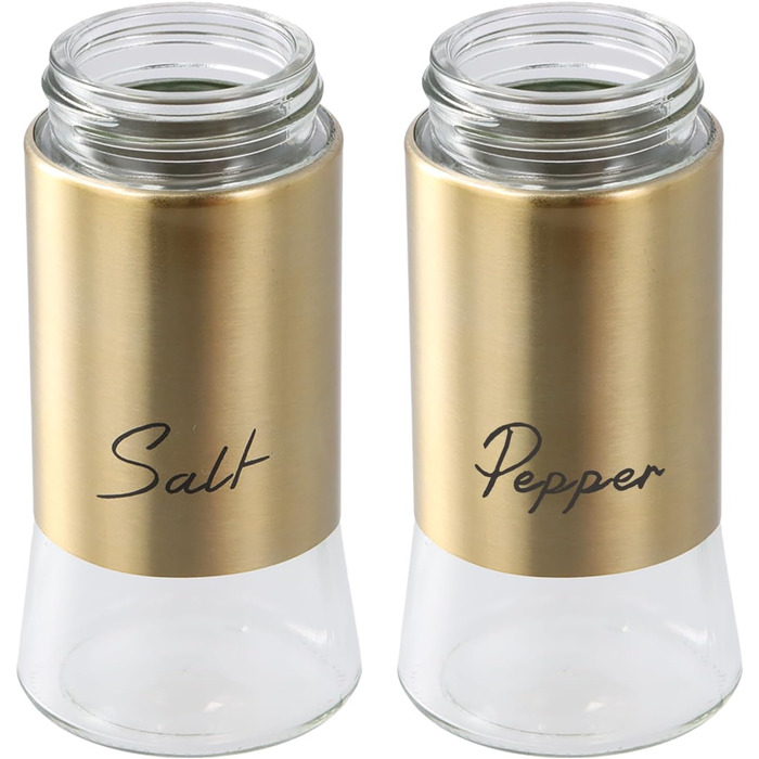 Набір солянок та перечничок 150 мл (2 шт.) з нержавіючої сталі та скла, золоті, для дому, кухні, ресторану, барбекю