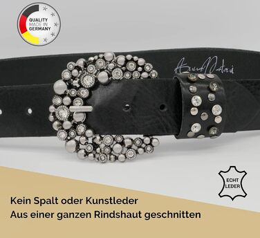 Жіночий шкіряний ремінь AnnaMatoni з розкішною стразовою пряжкою 4 см, чорний, Німеччина, 105 см