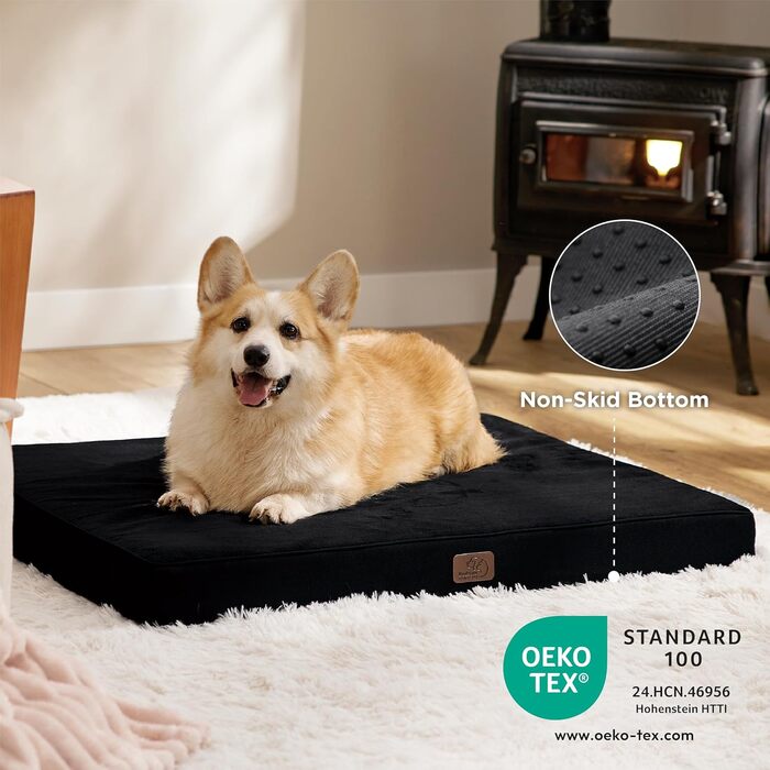 BEDSURE Orthopedic Dog Bed - Large Dogs - 89x56x8cm Washable Dog Bed with 2 in 1 Memory Foam, Cozy Dog Mat/Dog Mattress (L 74 x W 46 x H 8 cm, Black)
