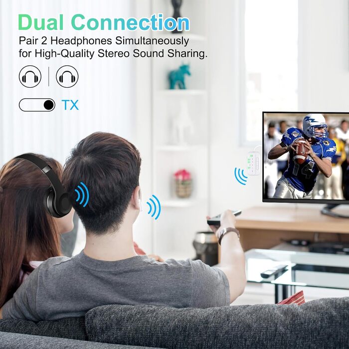 Bluetooth 5.4 адаптер-трансмітер та ресивер 2-в-1 Pro 2026, бездротовий аудіо-адаптер для ТБ, ПК, авто та літака, підтримка 2 навушників, AUX, білий