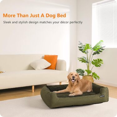 HMTOPE Dog Bed, Dog Sofa, Dog Cushion, Dog Basket, Removable and Washable, 110 x 86 x 26 cm (L 110 x W 86 x H 26 cm, Olive Green)