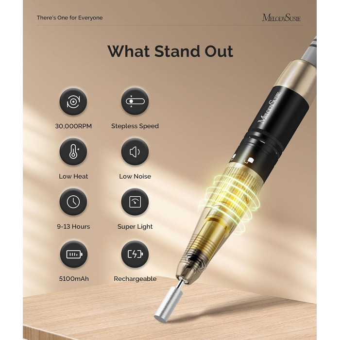 Професійний електричний нейл-дриль MelodySusie для манікюру та педикюру, акумуляторний, бездротовий, чорний