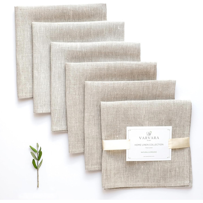 Varvara Home 6 Linen Napkins - 6 Cloth Napkins Linen Napkins - Natural Linen Napkins - Linen Napkins Beige 6-Pack 45x45 cm