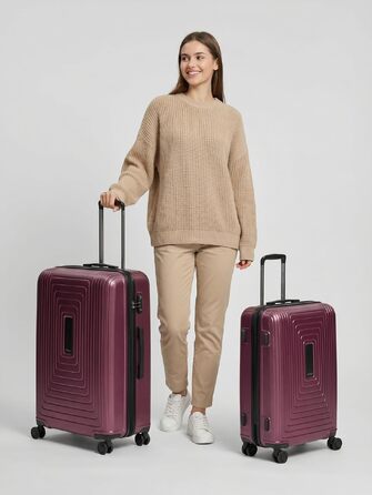 Набір пластикових валіз REDOLZ з б'юті-кейсом, 4 предмети, колір Aubergine Metallic