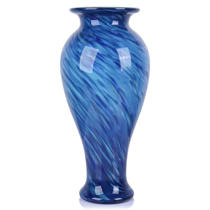 Велика скляна ваза 50,8 см, ручної роботи, для дому та декору, сучасний дизайн (Блакитна)