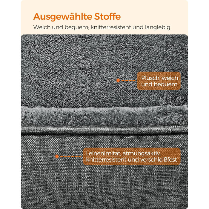 Ліжко для собак Feandrea, м'який лежак для собак з льоновим покриттям, кошик для собак, підняті бортики, неслизьке дно, знімний та пральний чохол, M, для маленьких собак, 70 x 55 x 21 см, світло-сірий