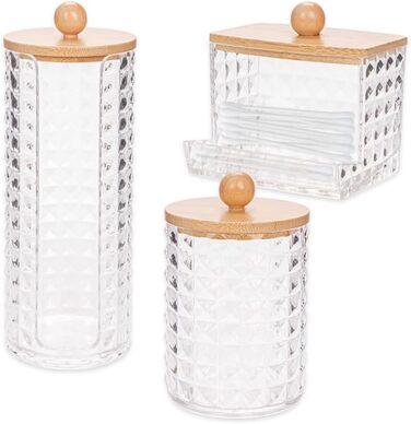 Набір для зберігання ватних дисків та паличок з бамбуковим кришками (3 шт.)