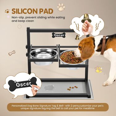 Підвищена годівниця для собак Sunowl, регульована висота та кут, 2 миски, нержавіюча сталь, повільне годування, антиковзаюча підставка