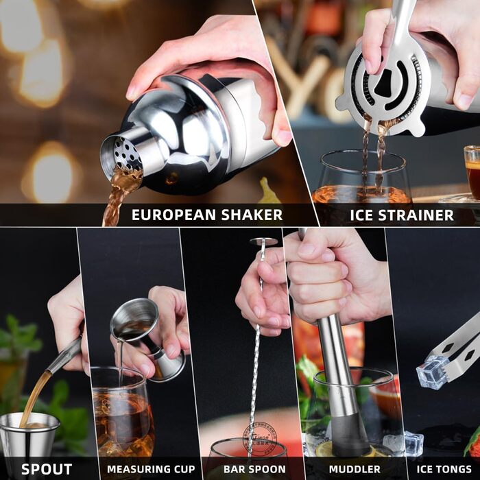 Набір бармена з нержавіючої сталі 14 предметів, 750 мл - професійний, для приготування коктейлів, барний інструмент, подарунок
