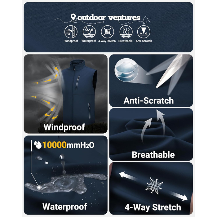 Чоловіча вітро- та водонепроникна жилетка Outdoor Ventures Softshe для їзди на велосипеді та активного відпочинку (M, Темно-синій)