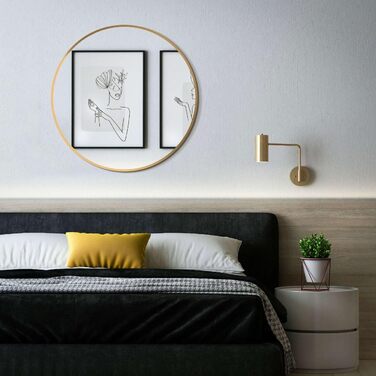 Овальне дзеркало HOKO Design для стін, 50 x 90 см, металевий каркас матового кольору. Можлива вертикальна та горизонтальна установка. Підходить для ванної кімнати, коридору, спальні, вітальні та їдальні. Розмір: 60 x 60 см, колір - золото.